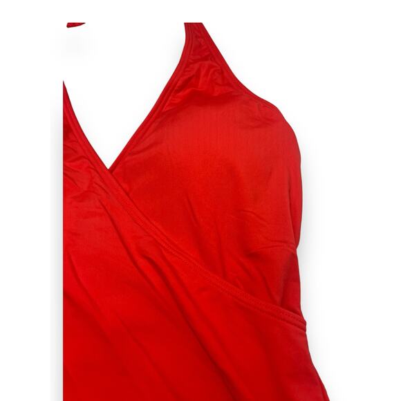Michael Kors Wrap Front Halter 1-piece Swimsuit | Ruby Red, Sz 10 - Picture 3 of 5